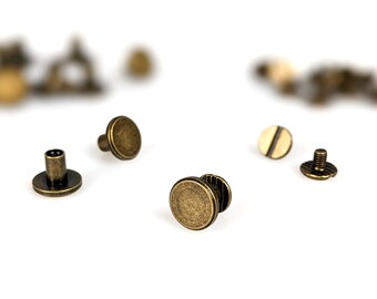 Antique Bronze Screw on Rivets, size 10x6 mm - Flat Head Chicago screw rivet Solid Brass  - Silver screw rivet Steel