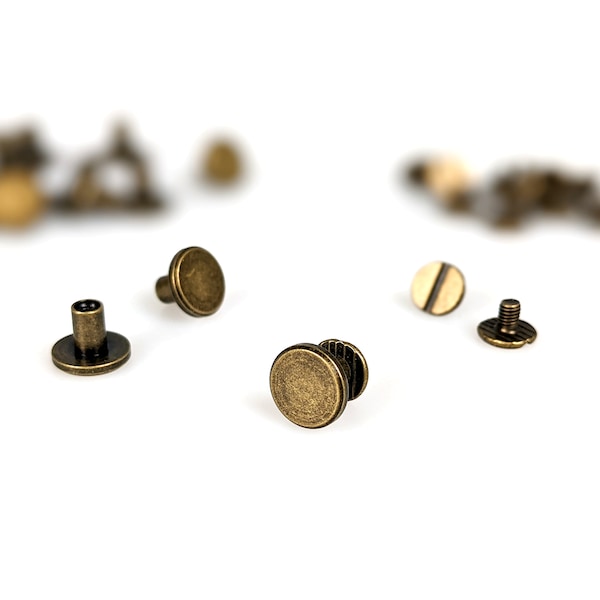 Antique Bronze Screw on Rivets, size 10x6 mm - Flat Head Chicago screw rivet Solid Brass  - Silver screw rivet Steel