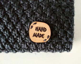 Flat Leather Label Pack - "hand made" S - Customizable Genuine italian crochet labels and sewing labels