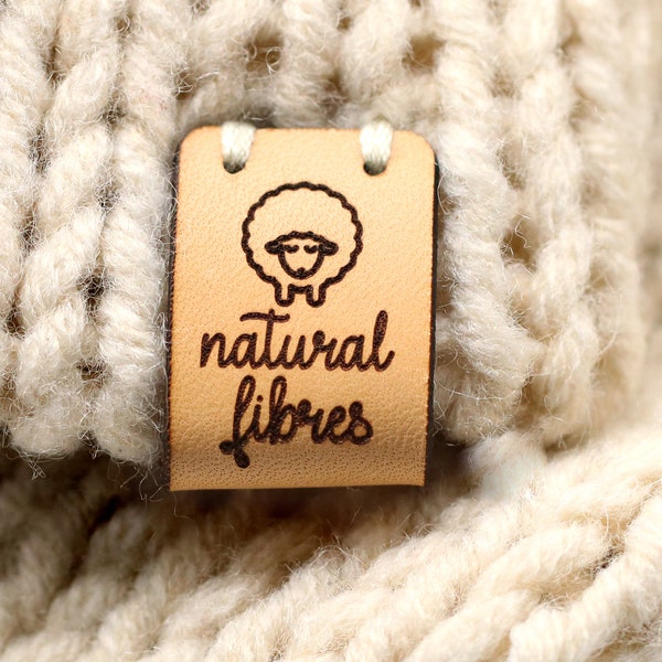 Folding Leather Label Pack -Natural fibres - B Sheep - Genuine italian crochet labels and sewing labels