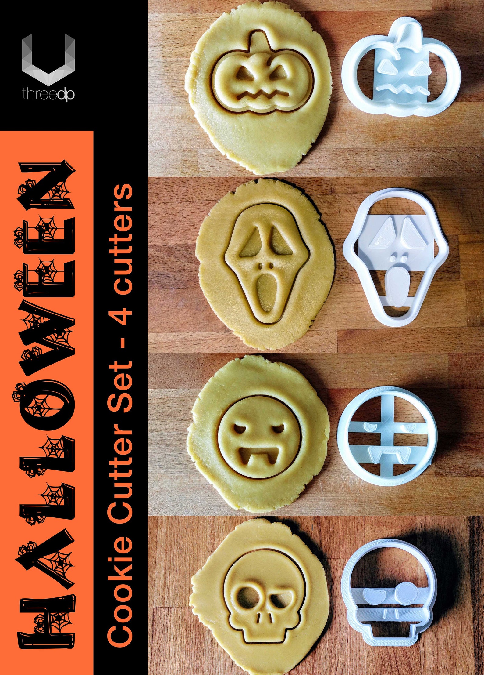 Halloween Cookie Cutter Set of 4 Exclusive Dough Stamps Etsy