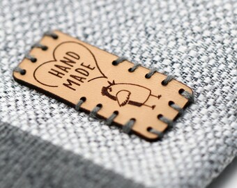 Flat Leather Labels Pack - Sparrow - Hand Made - Mod.RX03 - Genuine italian crochet labels and sewing labels