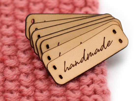 30pcs Handmade labels for Knitting crochet Personalised leather tags with  text logo Sew in clothes hats label handcraft items
