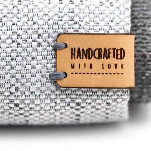 GENUINE Leather | "handcrafted with love" Folding Handmade Etichetta cuoio O4 - Exclusive engraved genuine italian leather tags