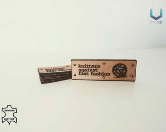 Leather Labels "Knitters Against Fast Fashion" - Exclusive engraved genuine italian leather tags