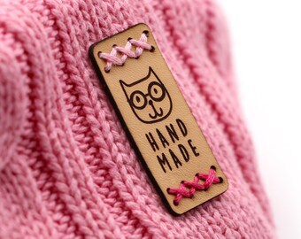 Flat Leather Labels Pack - Cat - Hand Made - Mod.RX01 - Genuine italian crochet labels and sewing labels
