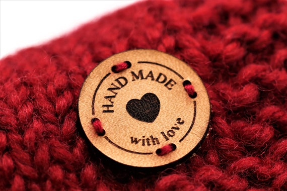 Étiquettes En Cuir Plat - "made With Care" C3 - Customizable - Véritable étiquettes Italiennes En Cuir Au Crochet Et étiquettes De Couture - France