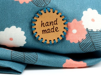 Round Leather Labels Pack - "hand made" - RO02 - Genuine italian crochet labels and sewing labels