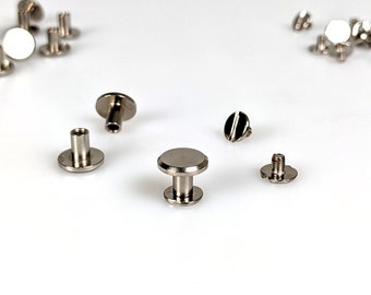 Silver screw rivet Steel, size 10x6 mm - Antique Bronze Screw on Rivets - Flat Head Chicago screw rivet Solid Brass