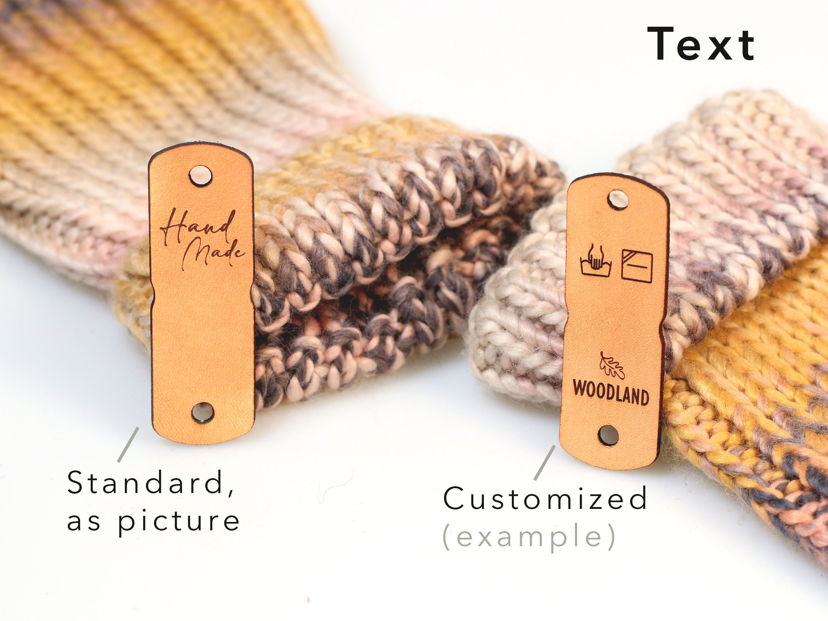  Custom Small Labels With Rivet, Knitting Beanie Tags,  Personalized Leather Tags, Crochet tags, Leather Label for Knitted items,  Handmade tag : Handmade Products