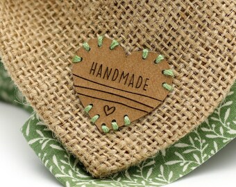 VEGAN Leather Labels LO01 heart shaped "handmade" - Exclusive engraved vegan leather tags