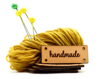 Flat Leather Label - 30 pcs Pack - handmade with love SM04 - Customizable Genuine italian crochet labels and sewing labels