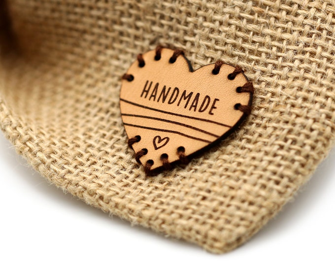 Featured listing image: Heart Shaped Leather Labels Pack - Handmade with love - LO01 - Genuine italian crochet labels and sewing labels