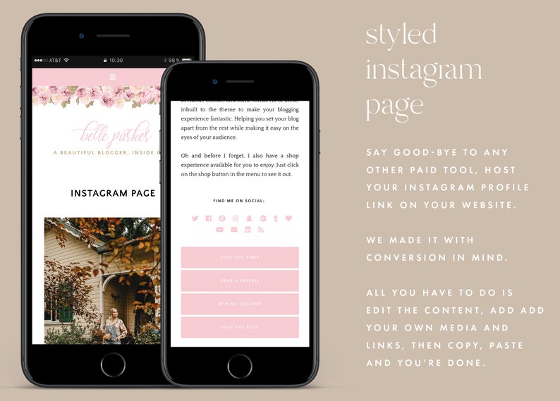 Responsive blogger theme, feminine pink blogger template, vintage theme, blogger design Belle Parker 画像 9