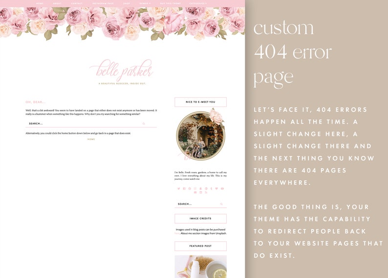 Responsive blogger theme, feminine pink blogger template, vintage theme, blogger design Belle Parker 画像 8