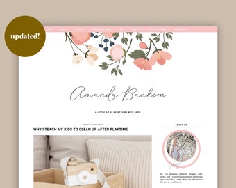 Responsive blogger template, feminine blog design, minimalist pink theme - Amanda Bankson