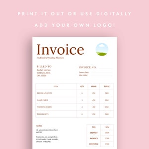 invoice template for wedding planners event planners editable invoice canva template pink pretty elegant template for small business owner image 5