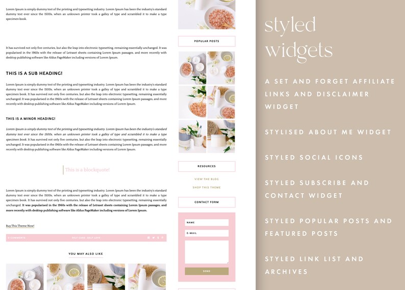 Responsive blogger theme, feminine pink blogger template, vintage theme, blogger design Belle Parker 画像 2