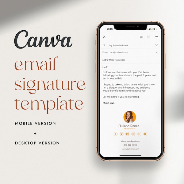 E-Mail-Signatur Canva-Vorlage, Gmail-E-Mail-Signatur, moderne E-Mail-Signatur, E-Mail-Signatur für DIY-E-Mail-Signatur sofortiger Download