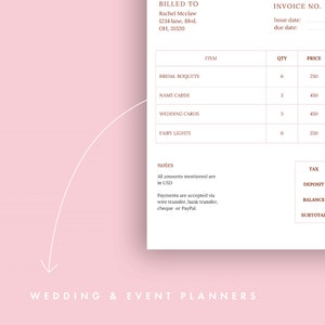invoice template for wedding planners event planners editable invoice canva template pink pretty elegant template for small business owner image 6