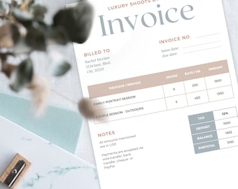 Invoice Template for photography minimalist editable canva template for business owner printable invoice receipt template - INSTANT DOWNLOAD