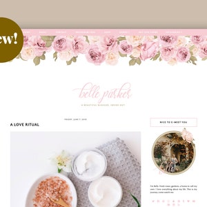 Responsive blogger theme, feminine pink blogger template, vintage theme, blogger design Belle Parker image 1