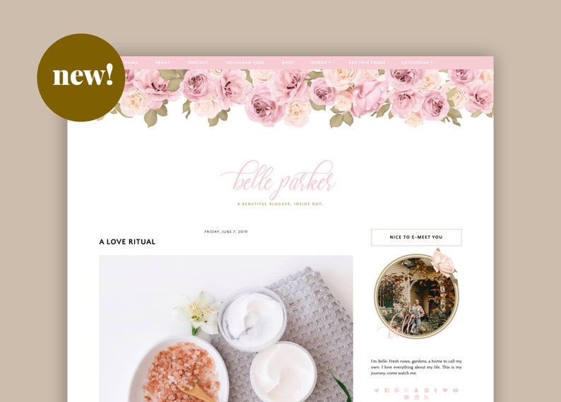 Responsive blogger theme, feminine pink blogger template, vintage theme, blogger design Belle Parker image 1
