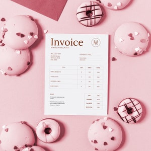 invoice template for wedding planners event planners editable invoice canva template pink pretty elegant template for small business owner image 1