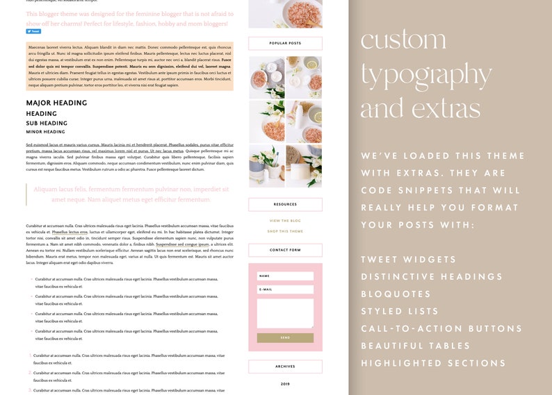 Responsive blogger theme, feminine pink blogger template, vintage theme, blogger design Belle Parker 画像 7