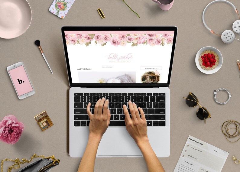 Responsive blogger theme, feminine pink blogger template, vintage theme, blogger design Belle Parker image 10