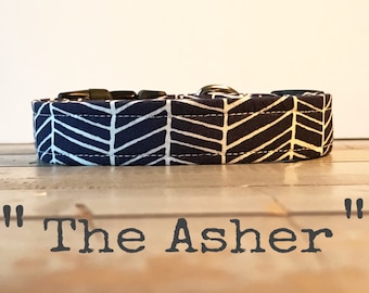 Modern DOG COLLAR, Made to Order, Navy Chevron, Adjustable Collar, Cool COLLAR, Gender Neutral Dog Collar, Cozy Collar