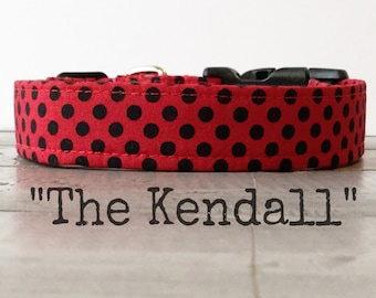 DOG COLLAR, Red Dog Collar, Red and Black Polkadot, Gender Neutral Dog Collars - The Kendall