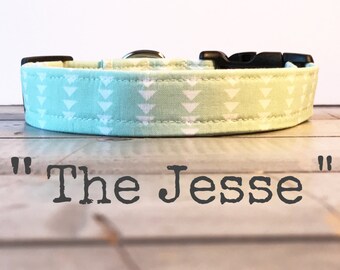 Modern DOG COLLAR, Made to Order, Mint Aztec, Gender Neutral Collar