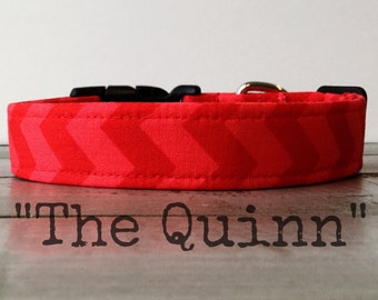 Modern DOG COLLAR, Red Dog Collar, Red Chevron, Gender Neutral Dog Collars - The Quinn