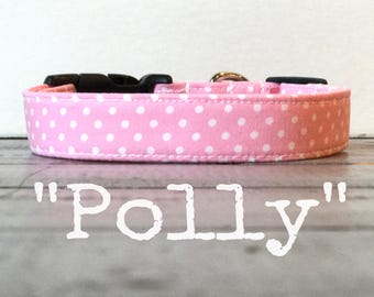 Pink DOG COLLAR, Dog Collars, Dog Collar for Girls, The Polly, Pretty Dog Collars, Polka Dots, Cool Dog Collars