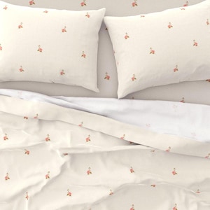 Spring/Floral/Cottage Core Cotton Sateen Sheet Set - Sweet Simplicity Floral in Cream - Designed by rePaperedShop - Twin/Queen/King
