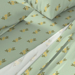 Spring/Floral/Cottage Core Cotton Sateen Sheet Set - Petite Posy in Olive - Designed by rePaperedShop - Twin/Queen/King