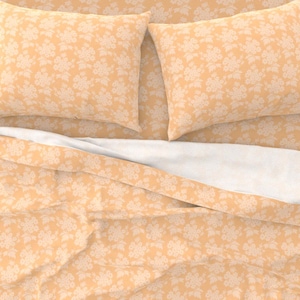 Spring/Floral/Cottage Core Cotton Sateen Sheet Set - Pressed Petals in Peach - Designed by rePaperedShop - Twin/Queen/King