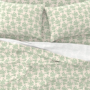 Pressed Petals 100% Cotton Sateen Sheet Set - Vintage Floral - Mint Green/Cream  Cottagecore/Grandmillenial/Boho/Farmhouse - Twin/Queen/King