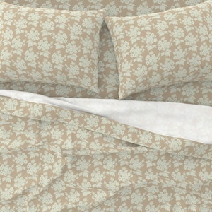 Pressed Petals 100% Cotton Sateen Sheet Set - Vintage Floral - MintGreen/Stone - Cottagecore/Grandmillenial/Boho/Farmhouse - Twin/Queen/King