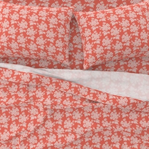 Pressed Petals 100% Cotton Sateen Sheet Set - Vintage Floral - Cottagecore/Grandmillenial/Boho/Farmhouse - Tangerine - Twin/Queen/King
