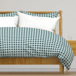 Blue Gingham Cotton Sateen Duvet Cover: Cottagecore Farmhouse Bedding