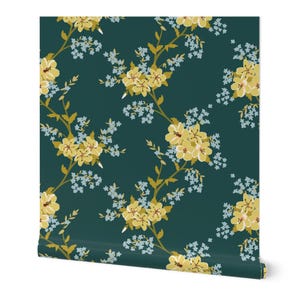 Floral Duet Wallpaper - Vintage Floral - Blue/Yellow - Cottagecore/Boho/Farmhouse/Grandmillenial - Peel&Stick/Pre-pasted