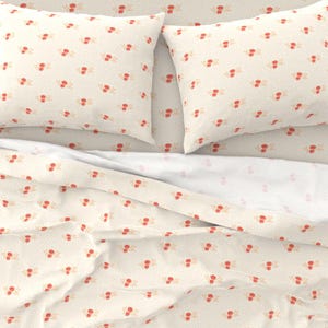 Spring/Floral/Cottage Core Cotton Sateen Sheet Set - Petite Posy in Tangerine - Designed by rePaperedShop - Twin/Queen/King