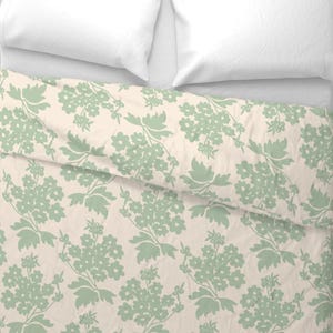 Luxury Floral Blockprint Duvet Cover - Cottagecore/Boho/Farmhouse - Pressed Petals in mint - Designed by rePaperedShop - Twin/Queen/King
