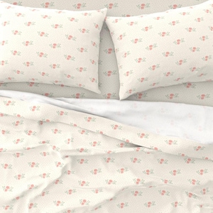 Petite Posy 100% Cotton Sateen Sheet Set - Vintage Floral - Cream/Pink - Cottagecore/Grandmillenial/Boho/Farmhouse - Twin/Queen/King