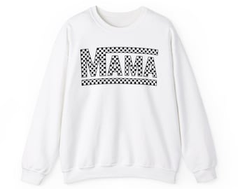 Sweat-shirt à carreaux pour maman, cadeau pour la fête des mères, vêtements de famille, pull noir et blanc, col rond confortable, chemise parentale