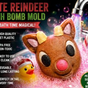 MOLD - Large or Medium Adorable Reindeer Plastic Bath Bomb Mold