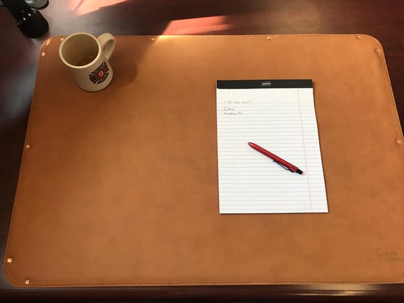 Hand Made Full Grain Leather Desk Pad With Lining Large Etsy
