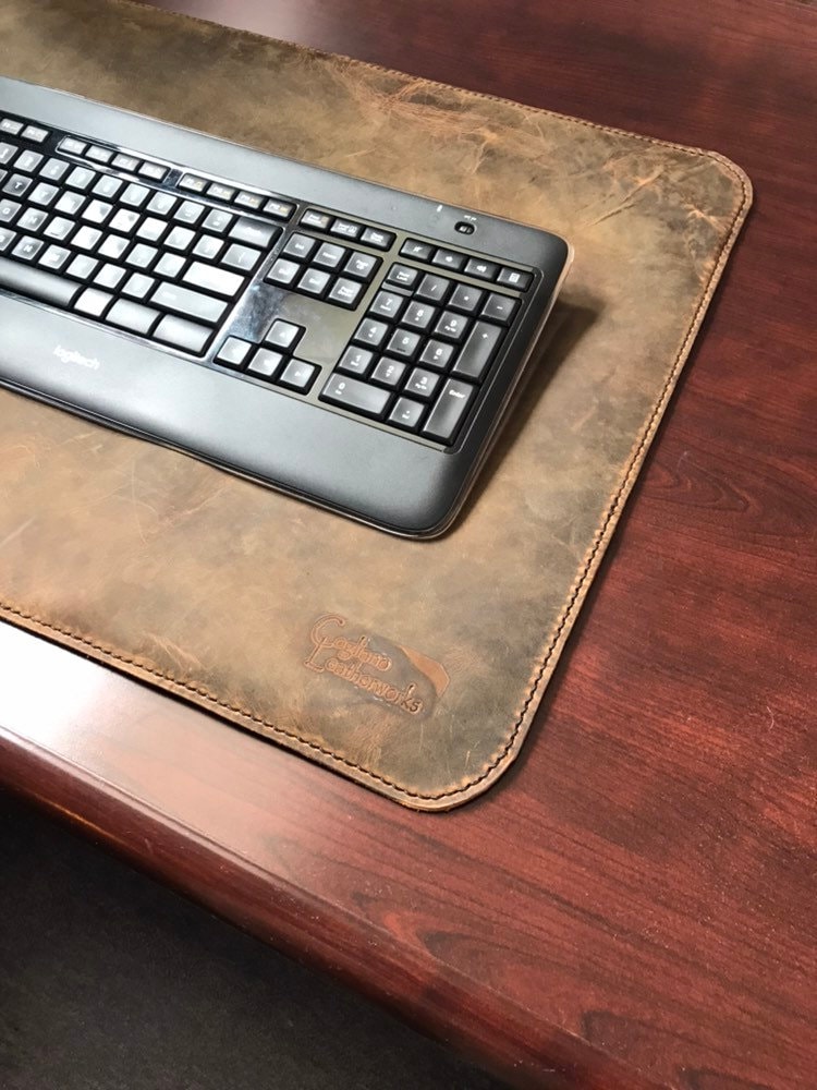  Distressed Cognac Leather Desk Pad Men, Handmade Mat